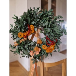 Wianek zimowy świąteczny Stabilizowany Eukaliptus i Pomarańcze 45 cm